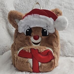 Cute Brown Reindeer Backpack with Red Accents